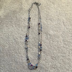WHBM Long Silvertone Necklace With Beads